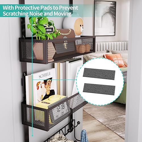 Miniatura 33 de HapiRm Gancho para puerta con 2 cestas de malla y 9 ganchos, acero inoxidable 304 sin perforaciones sobre el colgador de puerta, organizador