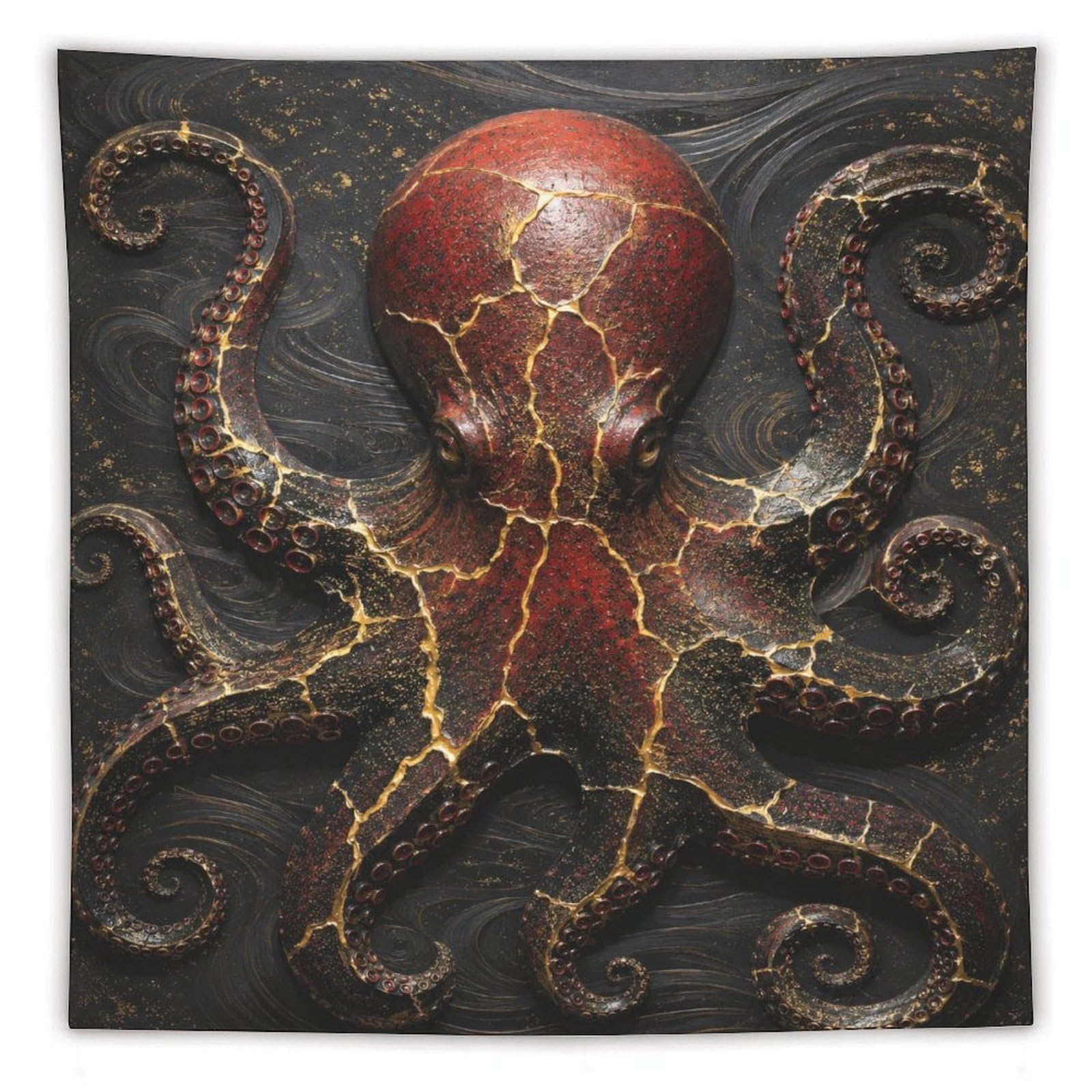 H3B8U2Y5 Dark Octopus Wall Tapestry, Fantasy Illustration, Room Divider