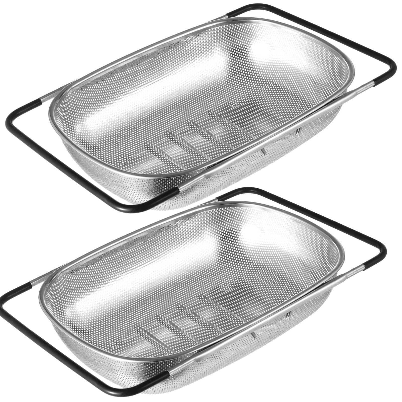 2 coladores sobre el fregadero, coladores y coladores para fregadero de cocina con asas expandibles, colador de acero inoxidable, colador de pasta y verduras y frutas