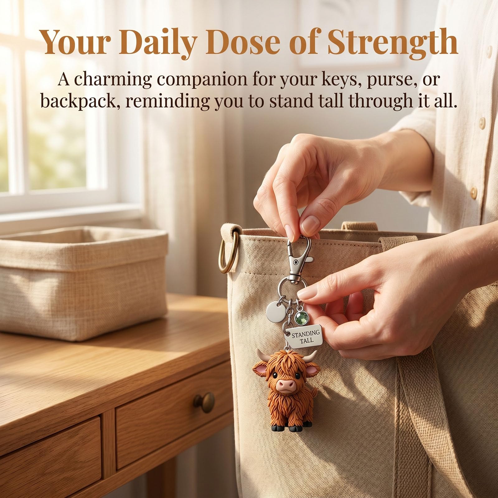 A Little Highland Cow For You Keychain: Your Daily Reminder of Quiet Strength, Cute 3D Resin Tiny Cow Keychainwith Birthstone & Sentiment Card for Women, Friends Family — view 4