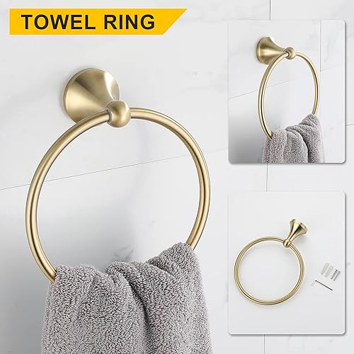 Miniatura 3 de Juego de accesorios de baño dorados de 4 piezas, accesorios de baño dorados cepillados, toallero de 23.6 pulgadas, gancho para toallas, soporte para