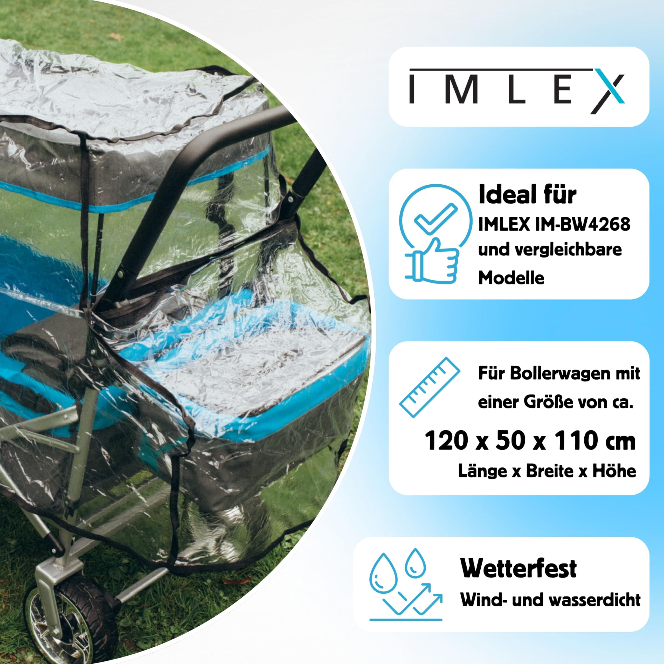 IMLEX Akcesoria przeciwdeszczowe do wózka IM-4268, pokrowiec przeciwdeszczowy do składanego wózka z uchwytem przesuwnym