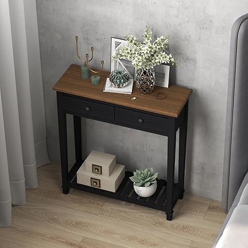 Miniatura 2 de kinbor Mesa consola estrecha con estante y cajones, pequeña mesa de entrada, mesa de pasillo para entrada, sala de estar, dormitorio, vestíbulo,