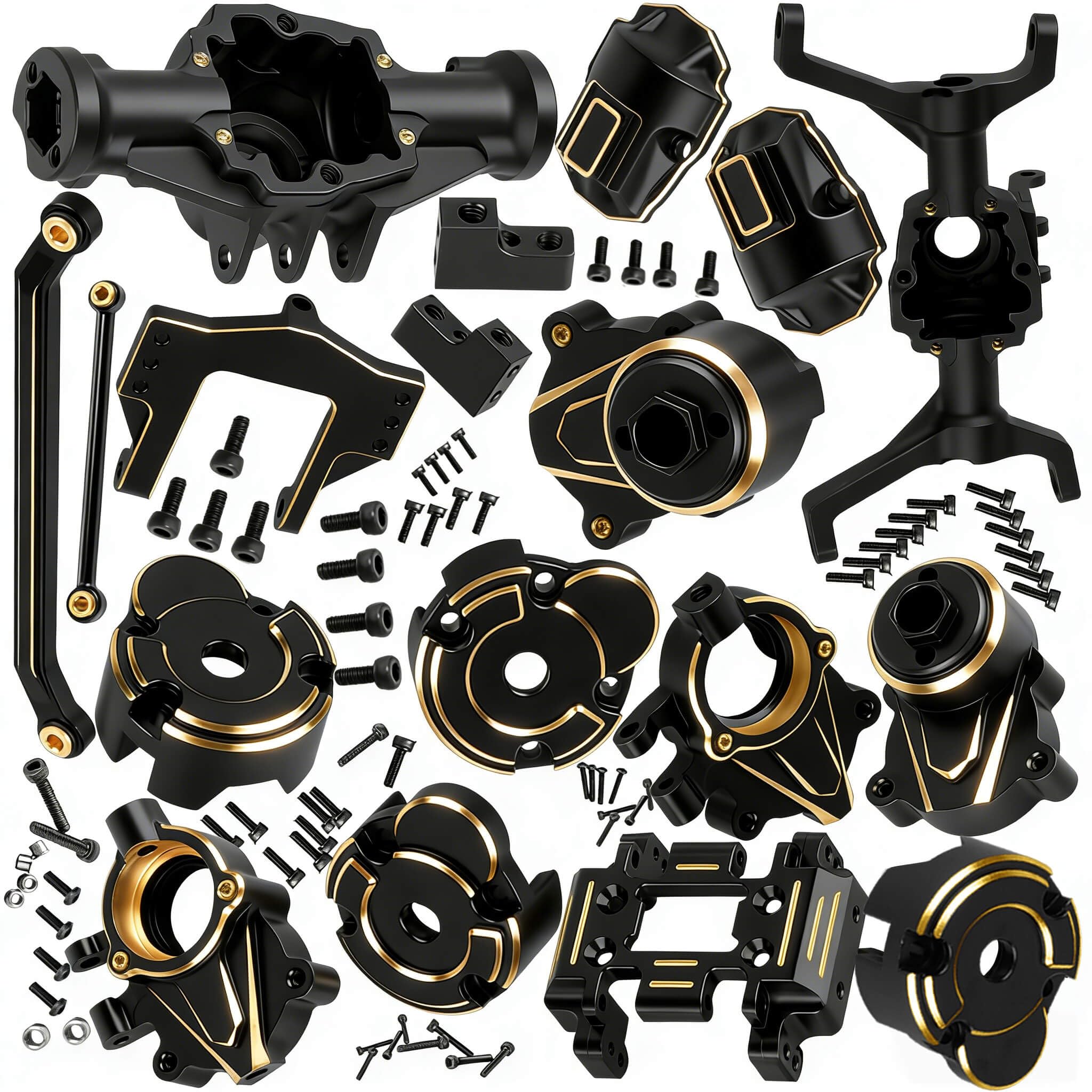 Hcespuos RC Upgrades Parts for 1/18 Red cat Ascent-18 RC Car,Front & Rear Portal Axles,Skid Plate,Outer Portal Housing,Brass Diff Cover,Servo Mount,Steering Knuckle,Links,Black