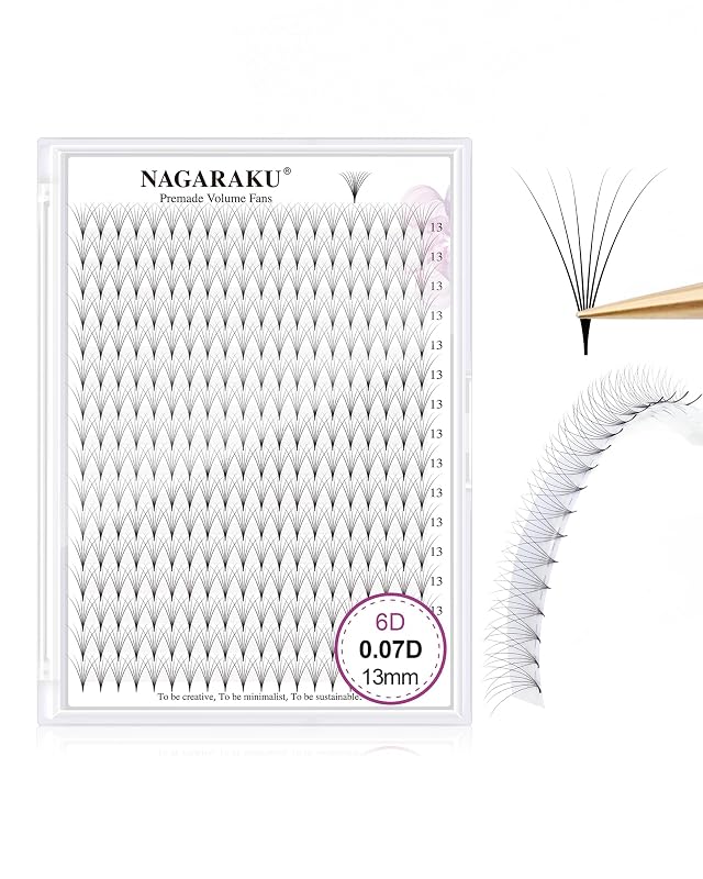 NAGARAKU Fãs de Volume Pré-Montados 6D 0,07 D 13 mm, 320 Fãs, Preto Fosco