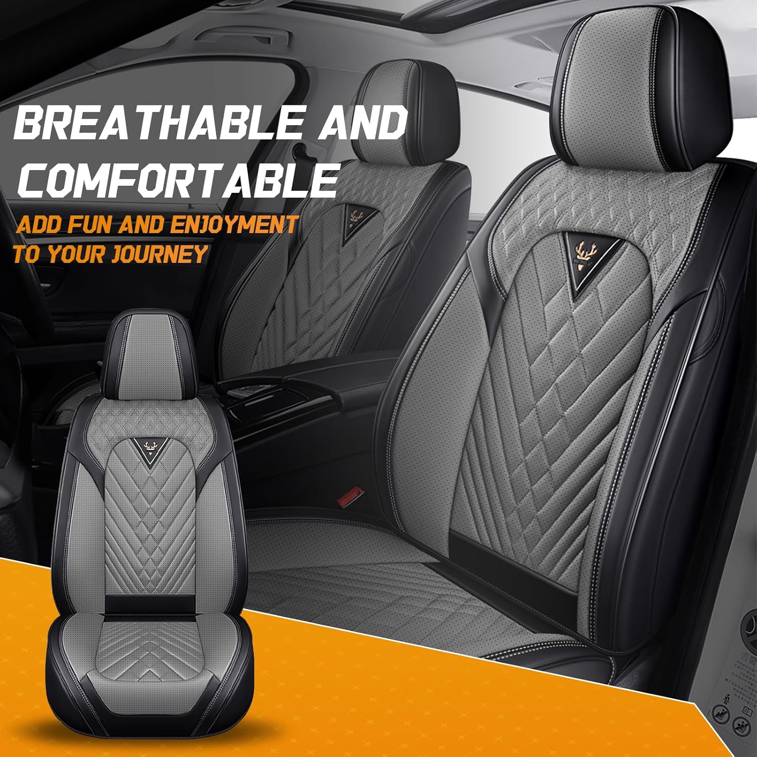 Car Seat Covers Fit for kia Soul 2010-2025, Full Coverage Customized Seat Covers, Premium Leather Waterproof Easy to Install(Black&Gray/Standard 2 Seats)