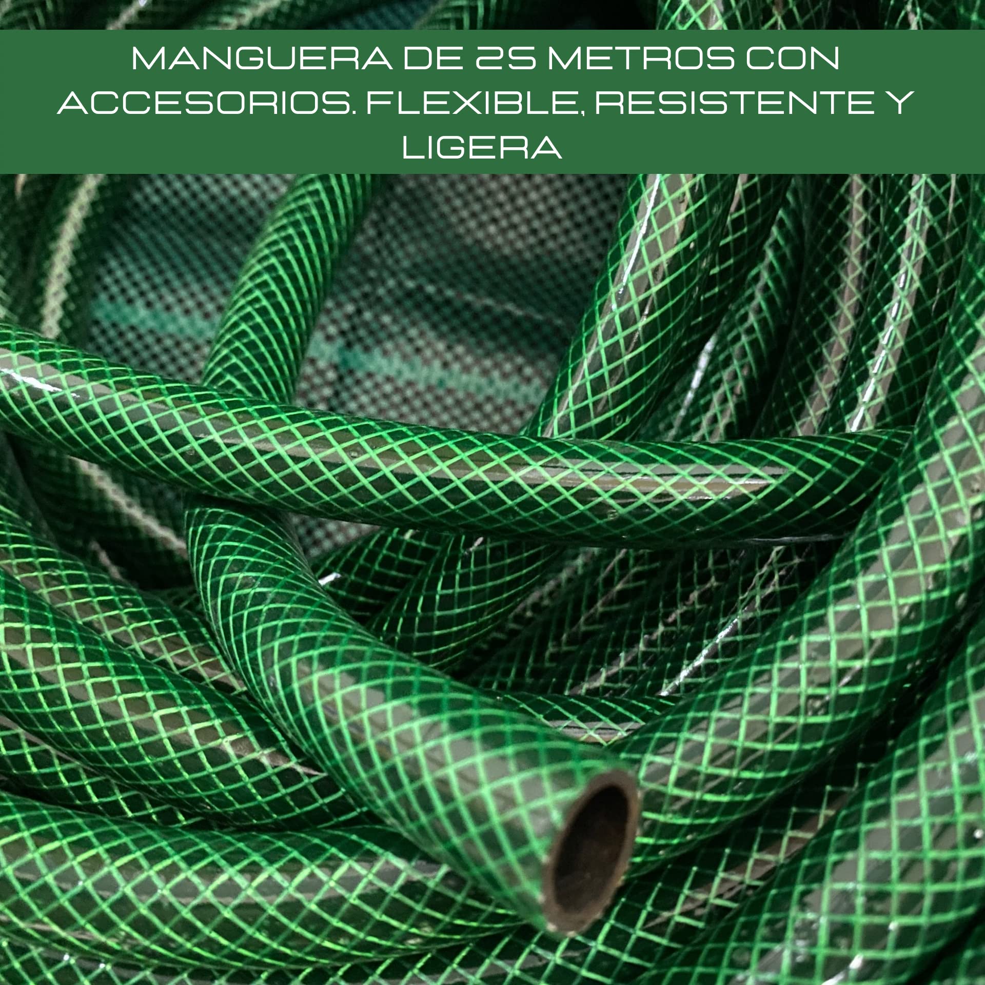 Riegolux 331020 Kit Manguera Batterie con Accesorios, Verde, 25 m