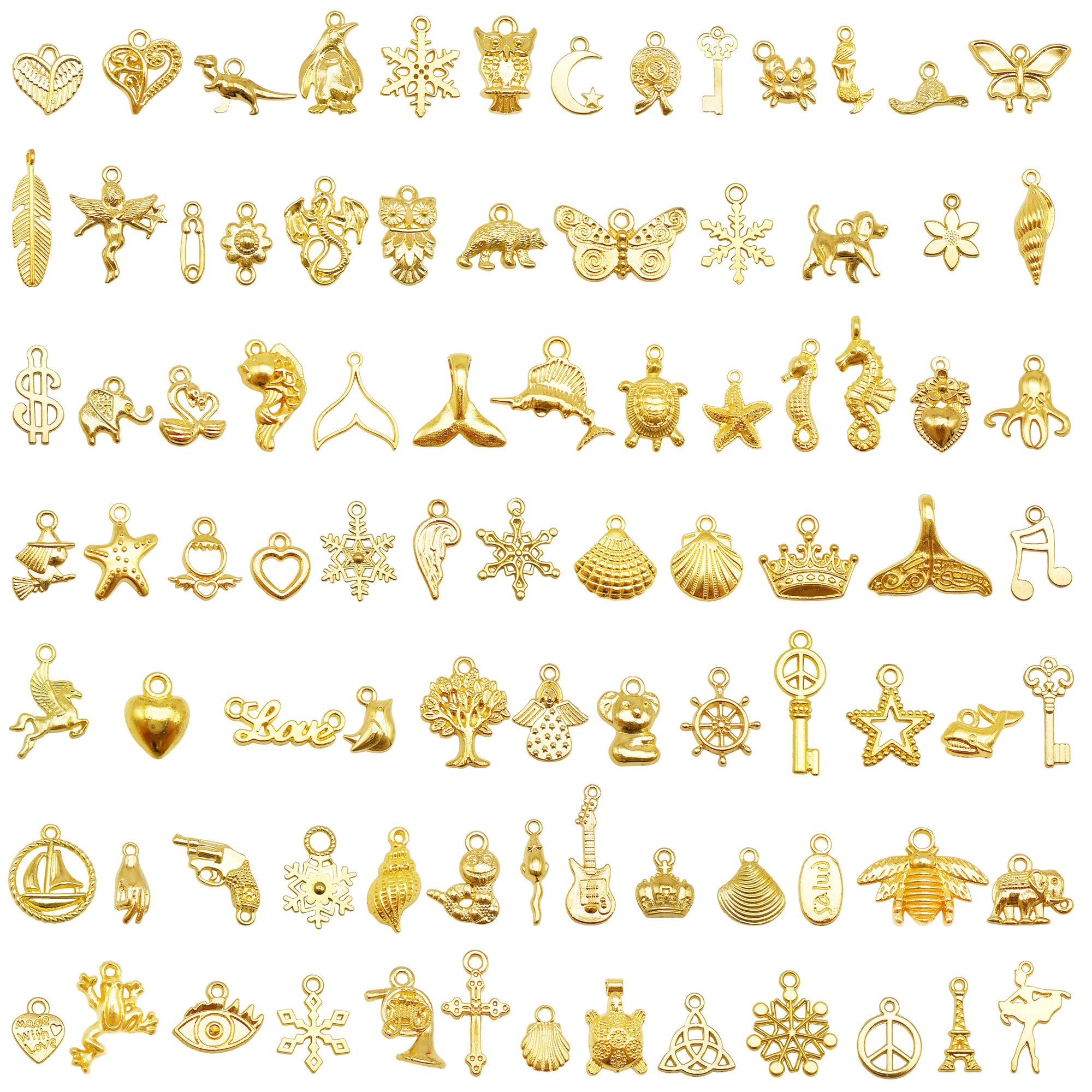Julie Wang 200 Pieces Assortment Gold Tone Charms for Jewellery Making Bulk Mix Alloy Pendants for Bracelet Necklace Crafting DIY Supplies 5-30mm