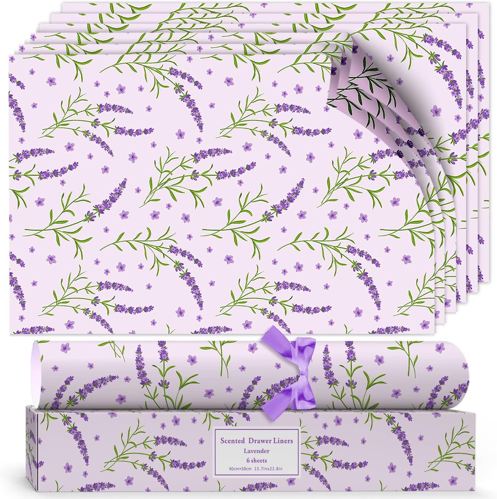 SCENTORINI Lavender Scented Drawer Liners, Scent Paper Liners for Drawers, Fragrant Drawer Liners for Drawers Closets Wardrobe Dresser Shelf, 6 Sheets