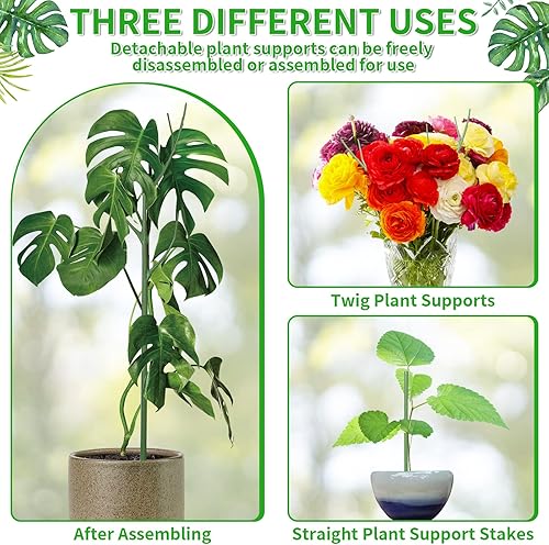 Miniatura 5 de Paquete de 5 estacas desmontables de soporte para plantas de 27.56 pulgadas, se mezcla para plantar, ramas para plantas con clips de orquídeas,