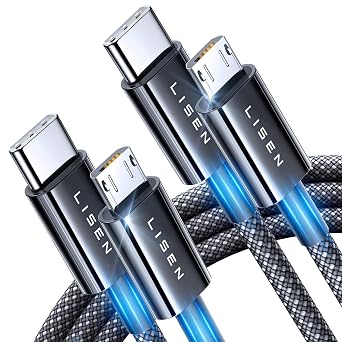 LISEN USB C to Micro USB Cable, 2-Pack 3.3FT Nylon Braided, Micro USB to USB C Cable, 3A Charging&480Mbps Data Transmission, for Type C Wall Chargers/PS4/Xbox One/Old Kindle/Android