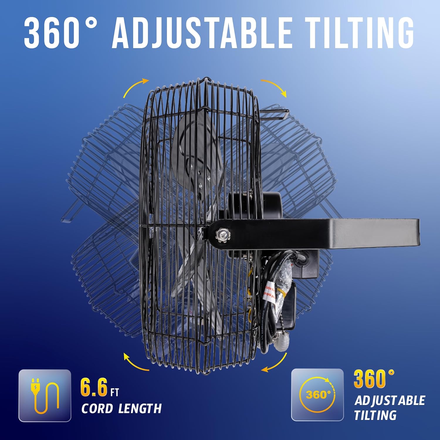 Tornado 12 Inch Outdoor Water-Resistant Metal Industrial Wall Mounted Fan IPX4 Rated High Velocity Wall Fan For Commercial, Industrial, Residential, 3 Speed 6.6 FT Cord cETL Safety Listed, Black