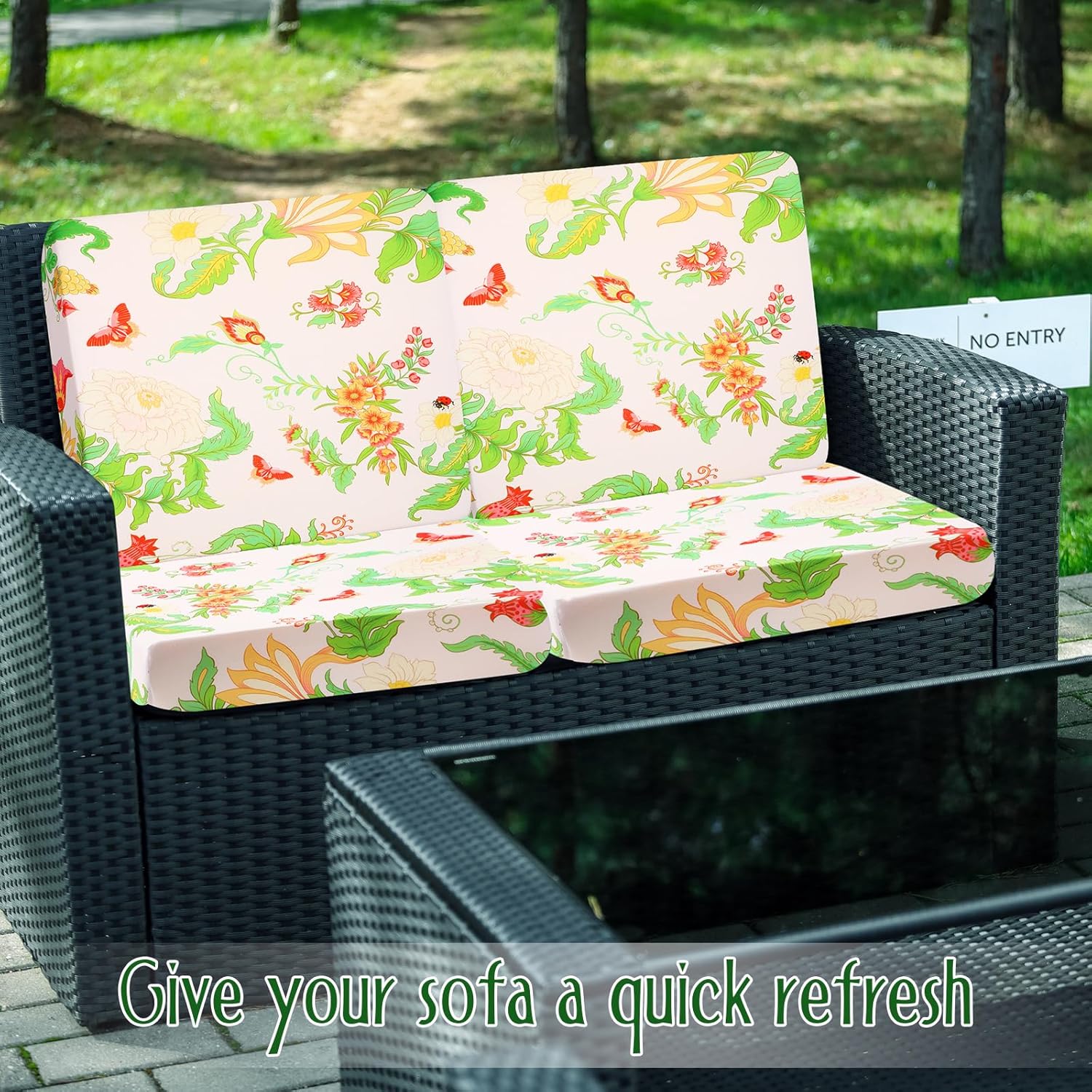 Spiareal 8 Pcs Waterproof Patio Stretch Sofa Cushion Cover, Outdoor Cushion Cover Replacement Include 4 Backrests and 4 Cushions, Sofa Seat Covers Furniture Protector(Flower)