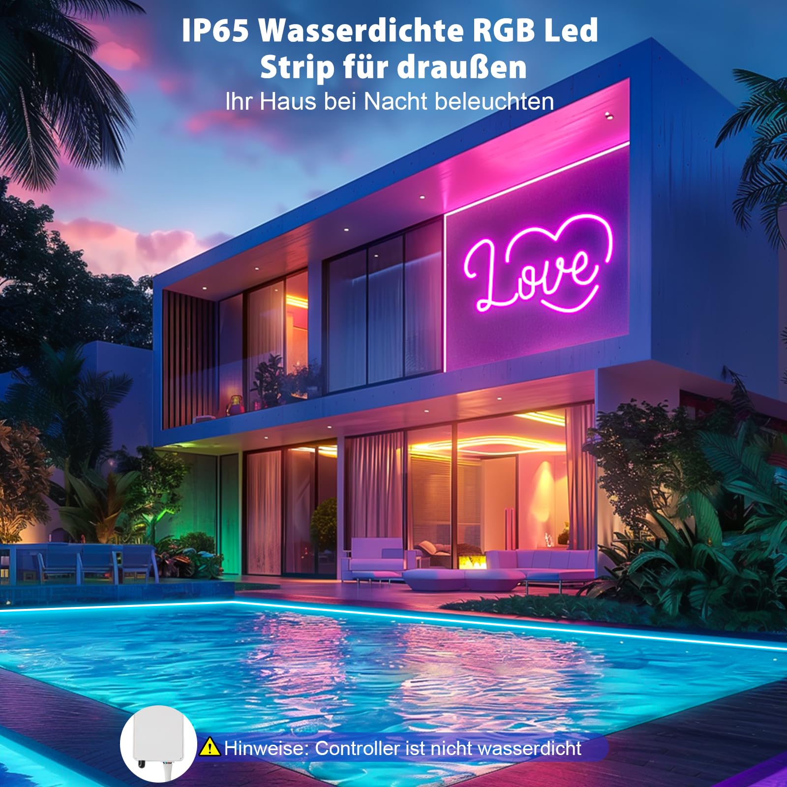 Striscia LED neon 10 m RGB, striscia LED con controllo app, telecomando IP65, impermeabile, flessibile, per esterni, 24 V, tubo luminoso per interni, musica fai da te per stanza, parete, gioco