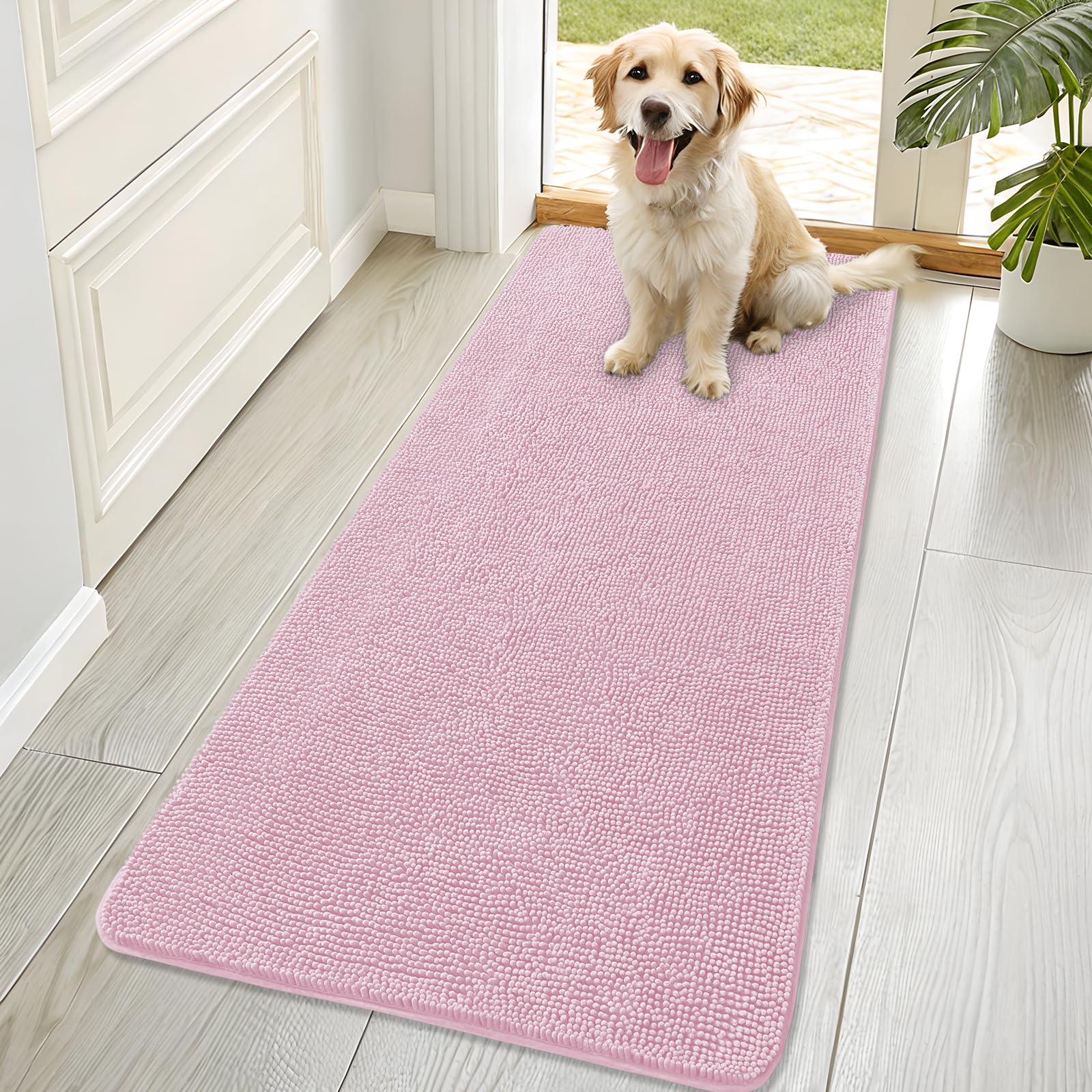 OLANLY Dog Door Mat for Muddy Paws 70x32, Super Absorbent Chenille Mud Mat