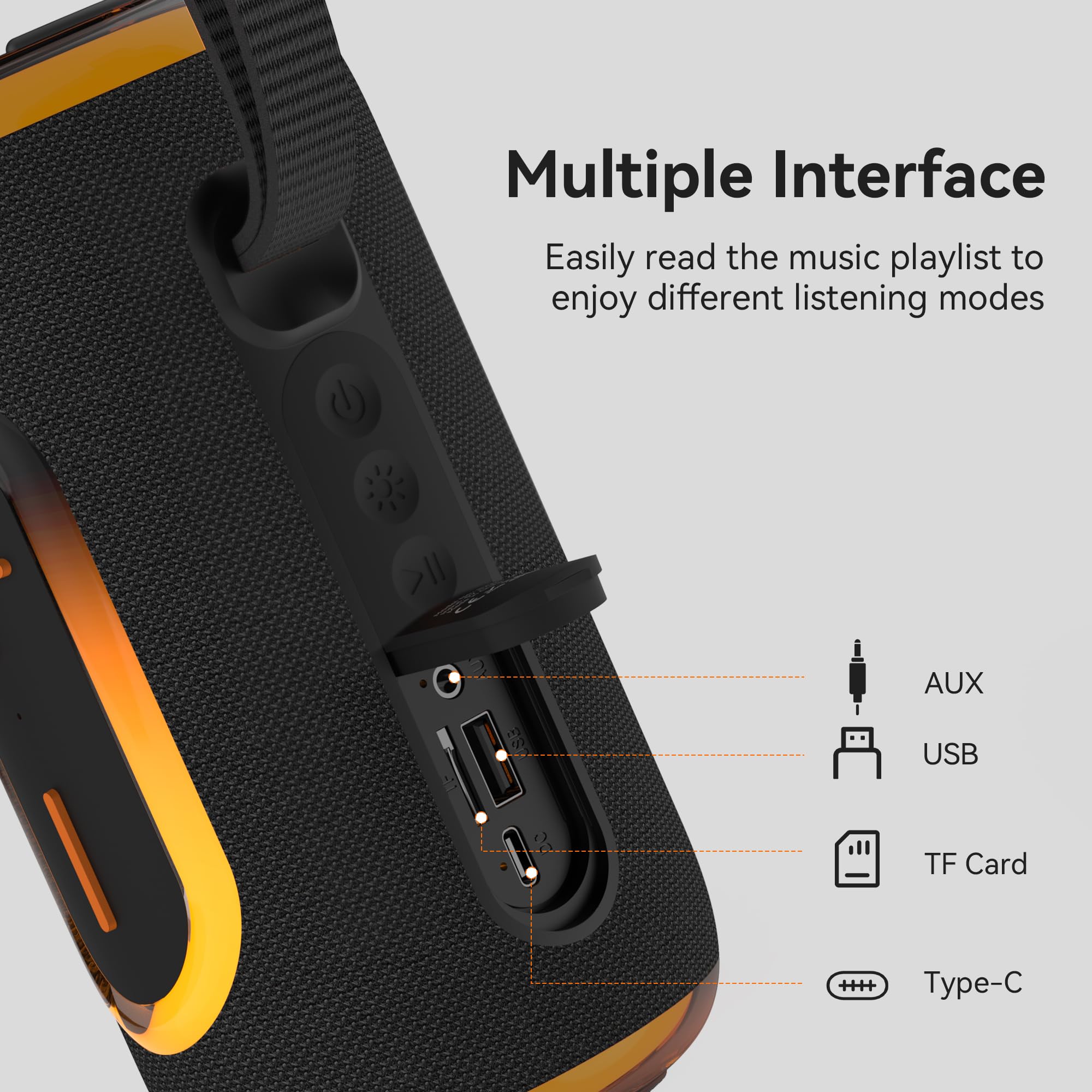 Oraolo Bluetooth Speaker, Portable Speaker with 24W Loud Stereo Sound, Colorful RGB Lights, TWS Pairing, Bluetooth 5.4, 15H Playtime, Support AUX/TF Card, Wireless Speaker for Party Home Camping — view 6