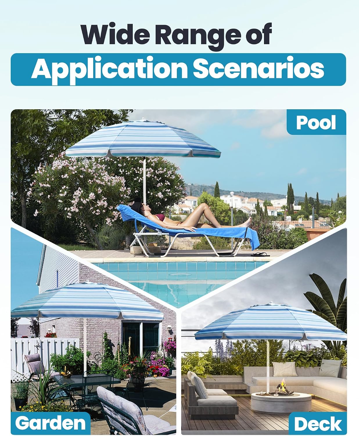 OutdoorMaster 7.2ft Beach Umbrellas for Sand with Sandbag & Anchor | 7.2ft Adjustable Umbrella for Beach, Wind Resistant, Portable UPF50  Sunshade with Carry Bag for Patio