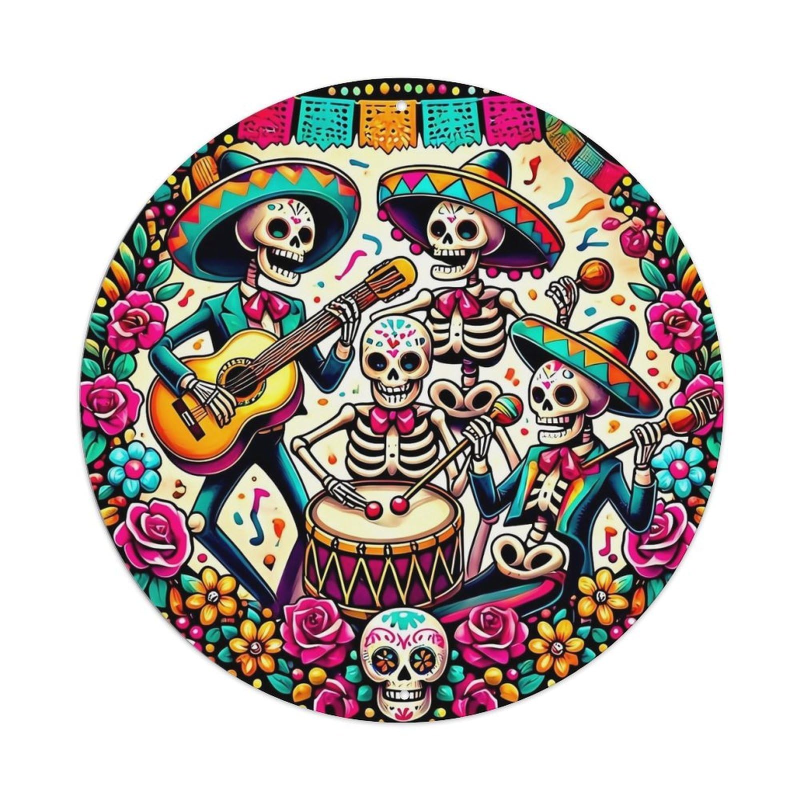 Jdyansheng Vintage Colorful Skeleton Mariachi Band Pattern Tin Sign Metal Poster Metal Signs For Home Man Cave Bar Cafe Kitchen Laundry Room Wall Decorations 8X8 Inches