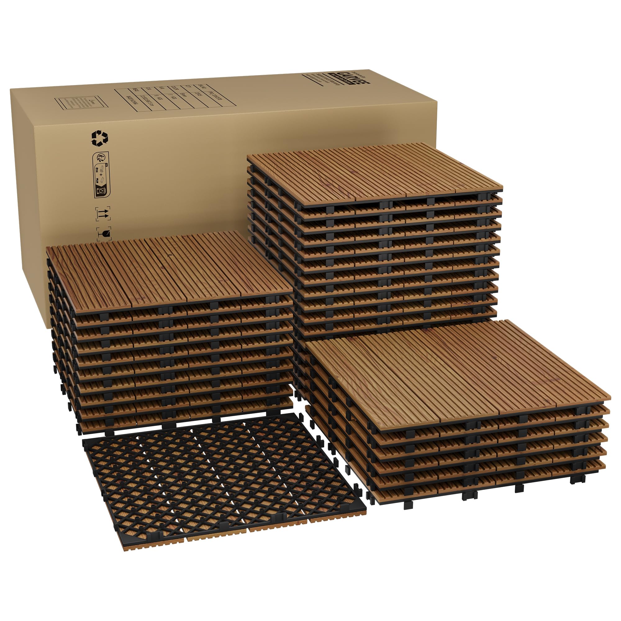 Garvee 33 PCS Interlocking Deck Tiles, 12"X12" Solid Acacia Wood Flooring for Outdoor & Indoor, All Weather Waterproof Snap Together Patio Tiles for
