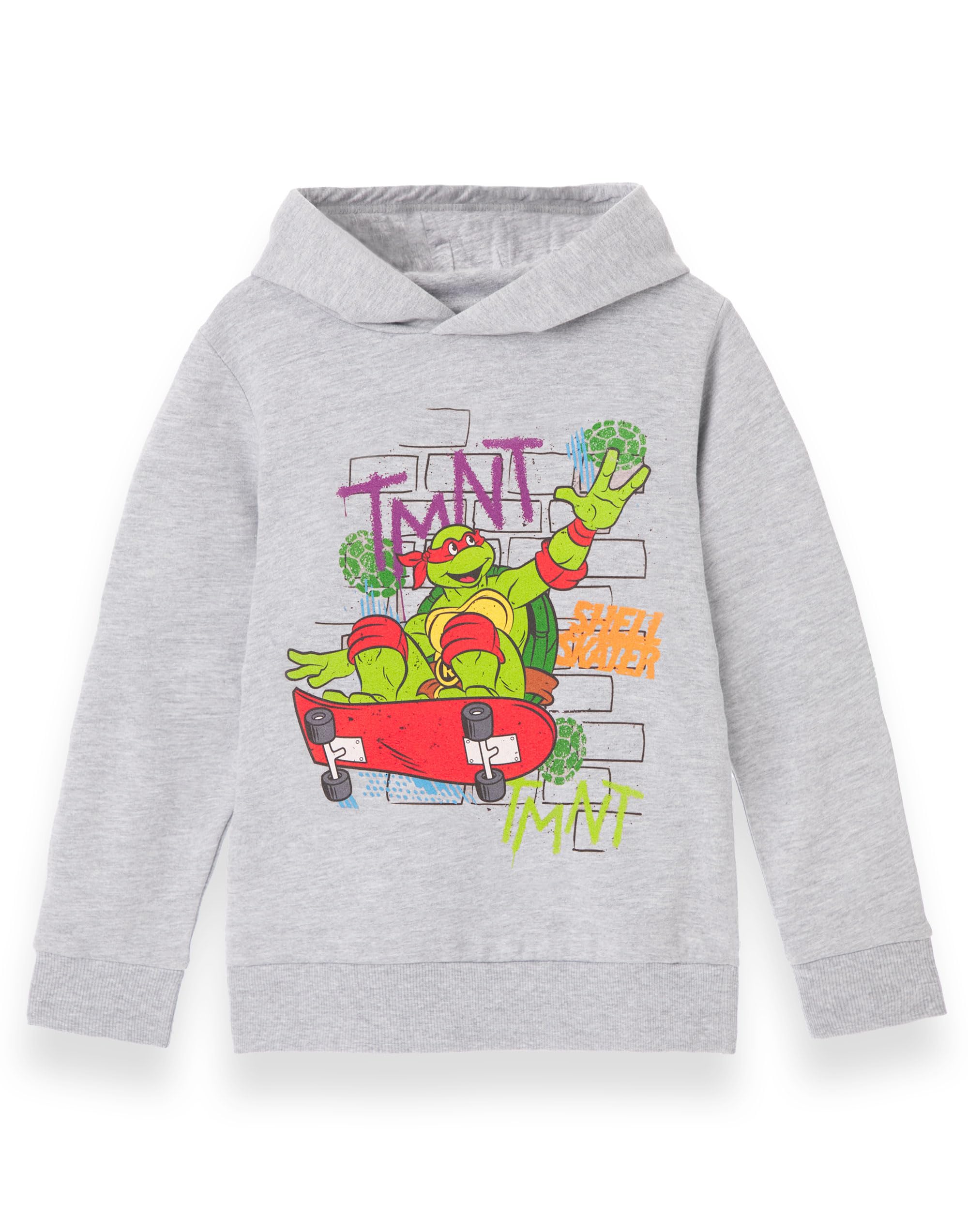 TEENAGE MUTANT NINJA Turtles Boys Hoodie | Kids Shell Skater Raphael Graphic Hooded Sweatshirt in Grey | Skateboard Graffiti Character Apparel Top | TMNT Comic Book Movie Series Game Merchandise Gift