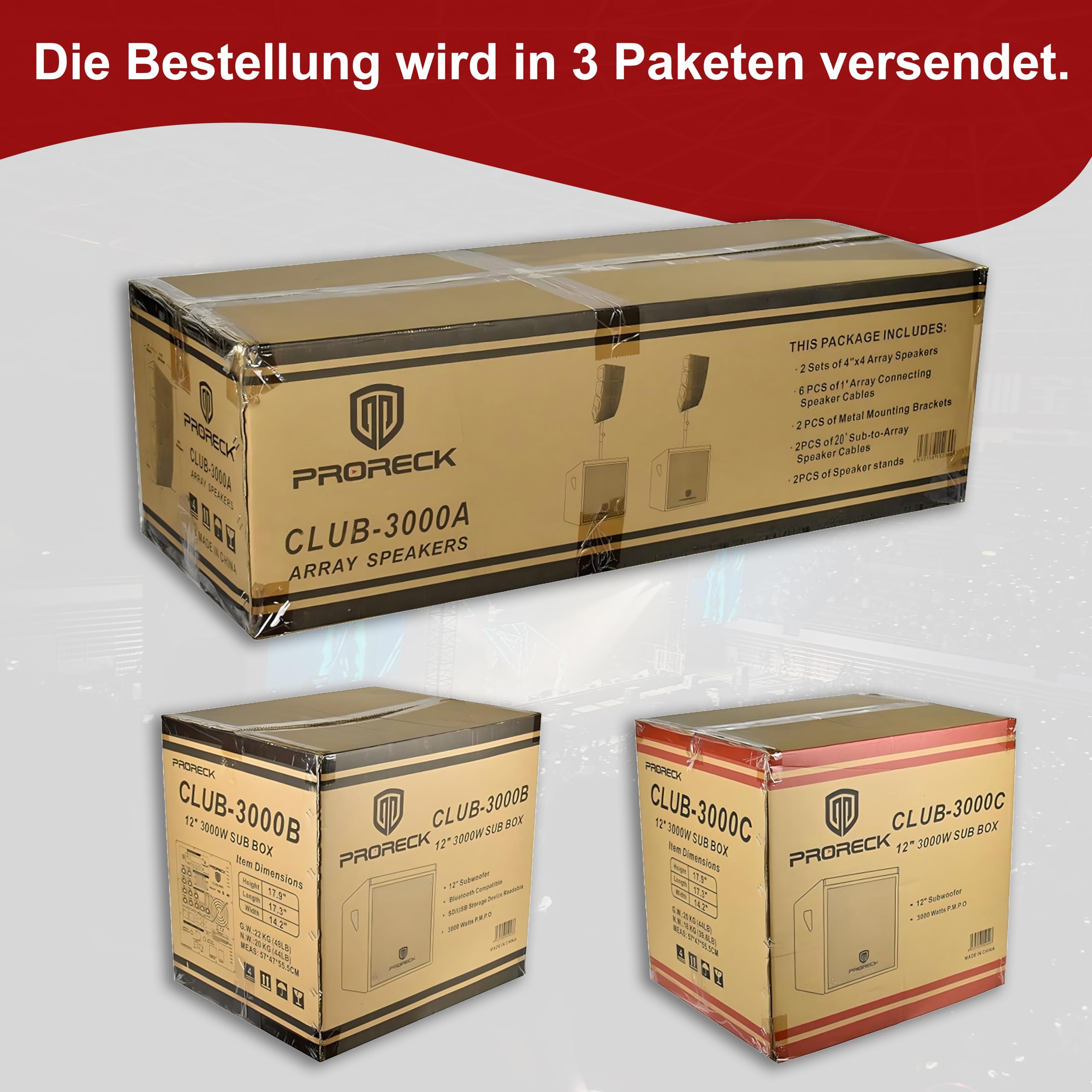 PRORECK 12-Zoll-4000W-DJ-PA-Lautsprechersystem-Kombo-Set mit Bluetooth-, USB-Laufwerk-, SD-Karten-Lesefunktion – Zwei Subwoofer und 8 Line-Array-Lautsprecher Set für Kirche, DJ, Live-Auftritte
