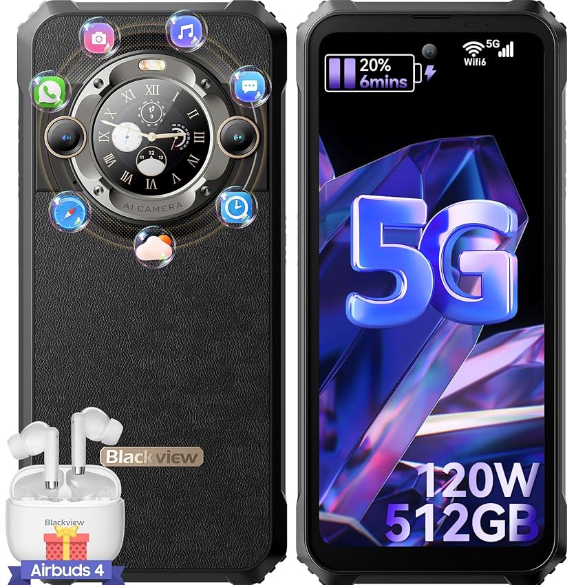 Immagine del prodotto 5G Rugged Smartphone Blackview BL9000 con Secondario Schermo, 512GB ROM+24GB RAM, Dimensity 8020, 6.78'' FHD+/120Hz, 8800mAh /120W, 50MP+50MP, NFC/Fingerprint/WiFi6/Android 13 Telefono Indistruttibile