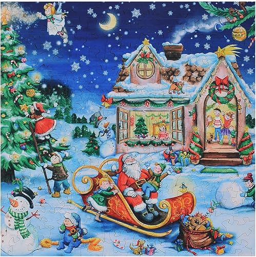 Miniatura 1 de Rompecabezas de madera - Feliz día de la diversión de Navidad 172 piezas verdaderamente únicas de tamaño pequeño con forma cuadrada, la mejor opción