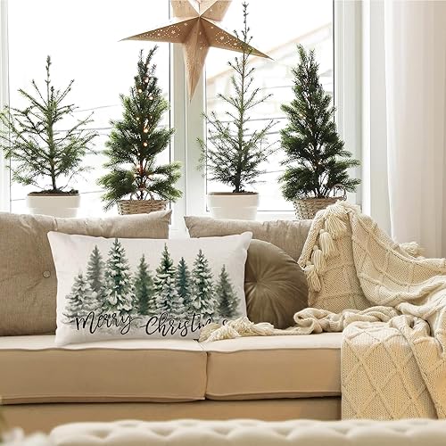 Miniatura 3 de AKIT Fundas de almohada de Feliz Navidad de 12 x 20 pulgadas, funda de almohada rectangular decorativa, funda de almohada de invierno para sofá,