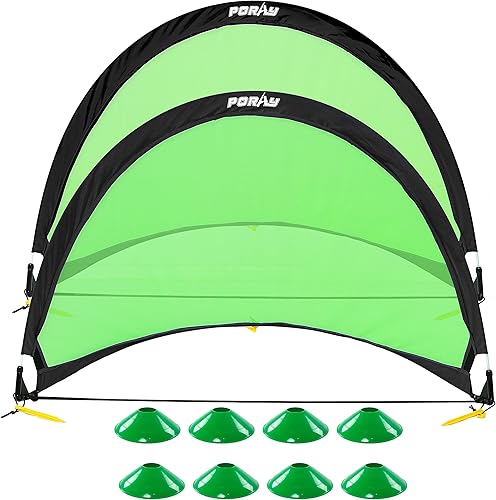 Poray Soccer Goal for Kid Easy-up Set of Two Portable Soccer Net 210D Oxford with 8 Field Marker Cones Extra Stakes Fun for Backyard and Soccer