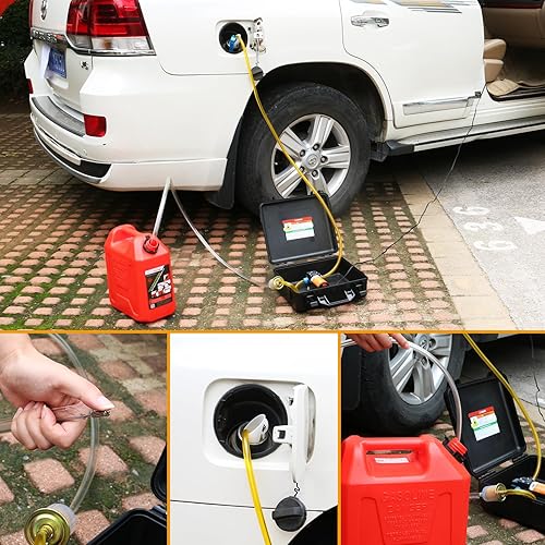 Miniatura 7 de Juego de bomba de transferencia de combustible de 12 V, mueve hasta 85 galones de gas o diésel por hora con funda de transporte mejorada y tubo de