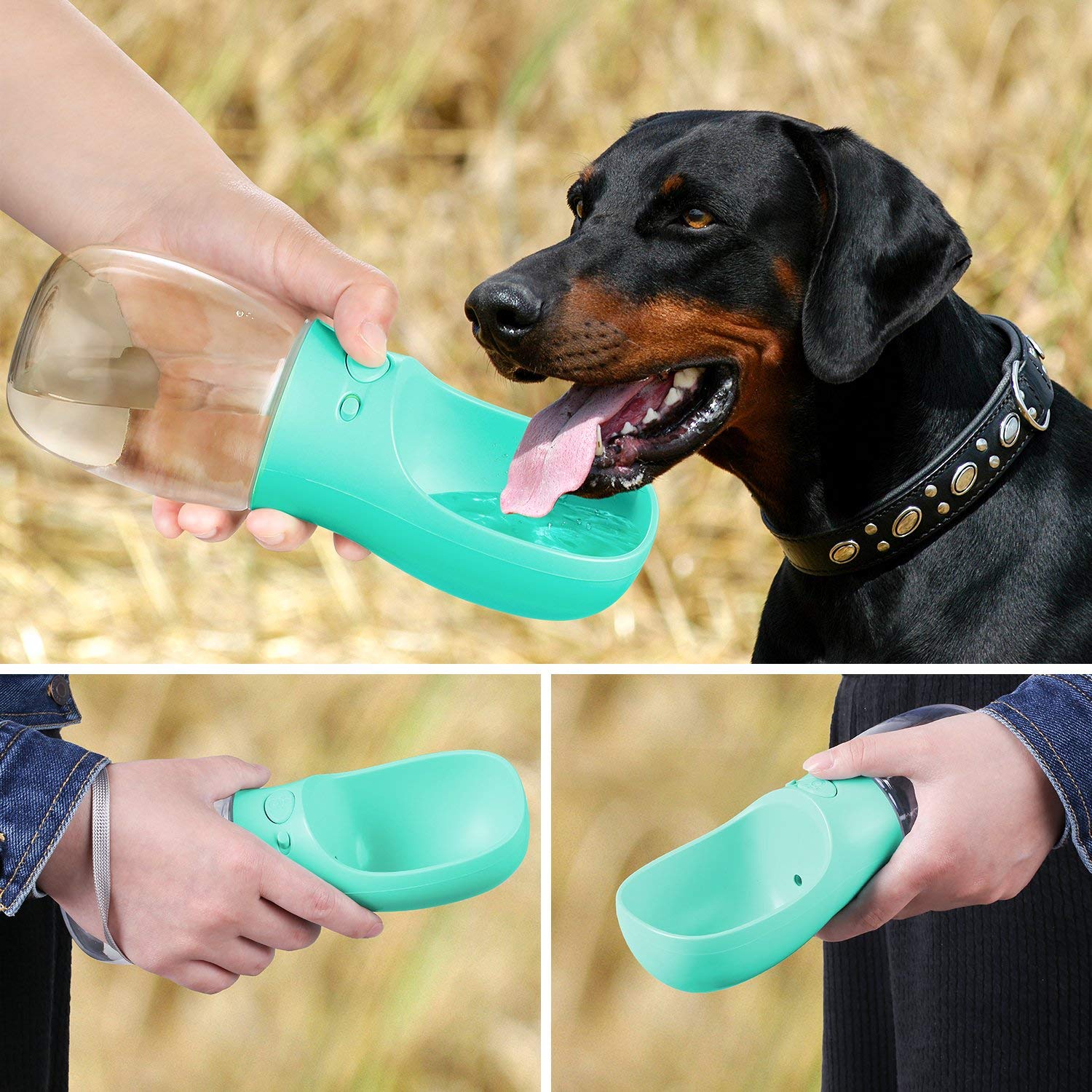 Youstylo Dog Water Bottle, Leak Proof Portable Puppy Water Dispenser with Drinking Feeder for Pets Outdoor Walking, Hiking, Travel, Food Grade Plastic (BPA Free, Blue, 350 ml) 4