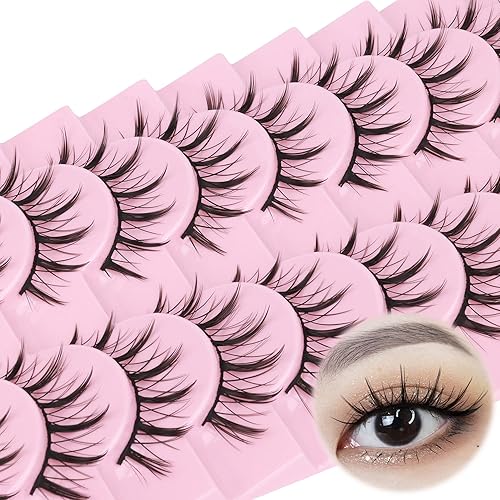 FANXITON - Pestañas postizas de aspecto natural 10 pares de pestañas de estilo japonés estilo anime pestañas de muñeca de 0591in