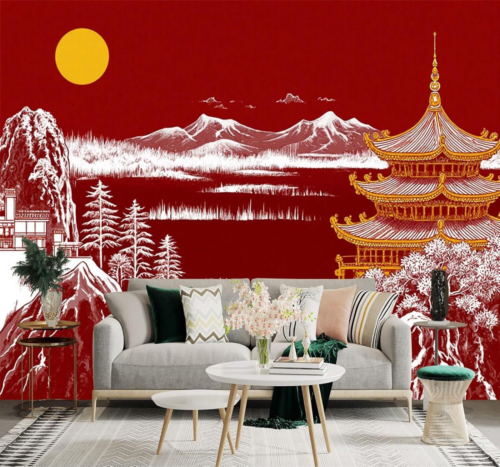 3D Papel Pintado Creatividad Rojo Paisaje Arquitectura Puesta De Sol