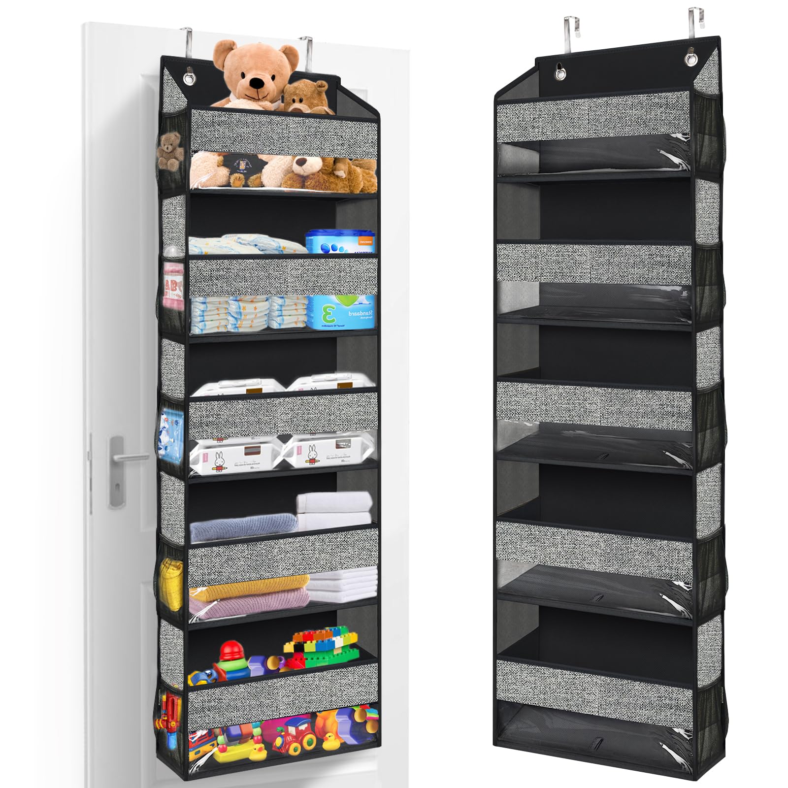 homyfort Over Door Organizer with 5 Large Pockets 10 Mesh Side Pockets, 5-Shelf Extra Large and Sturdy Hanging Storage Organizer for Pantry, Nursery (Black)