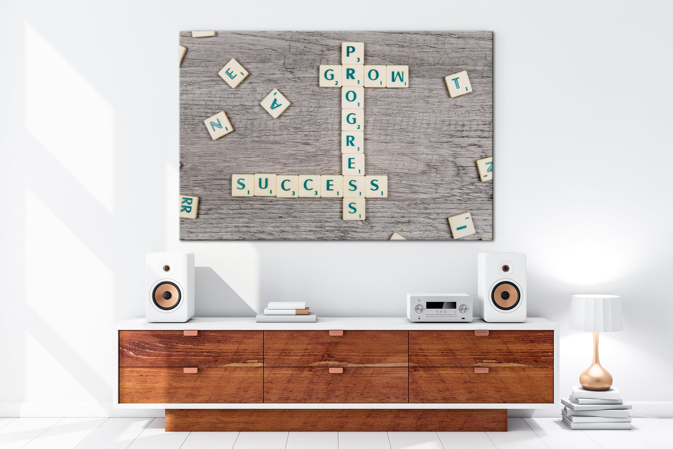 deyoli Crecimiento y éxito, como crucigrama de piedras de letras, formato: 120 x 80 cm, XXL, impresión artística sobre marco de madera, lienzo, mural, decoración de salón
