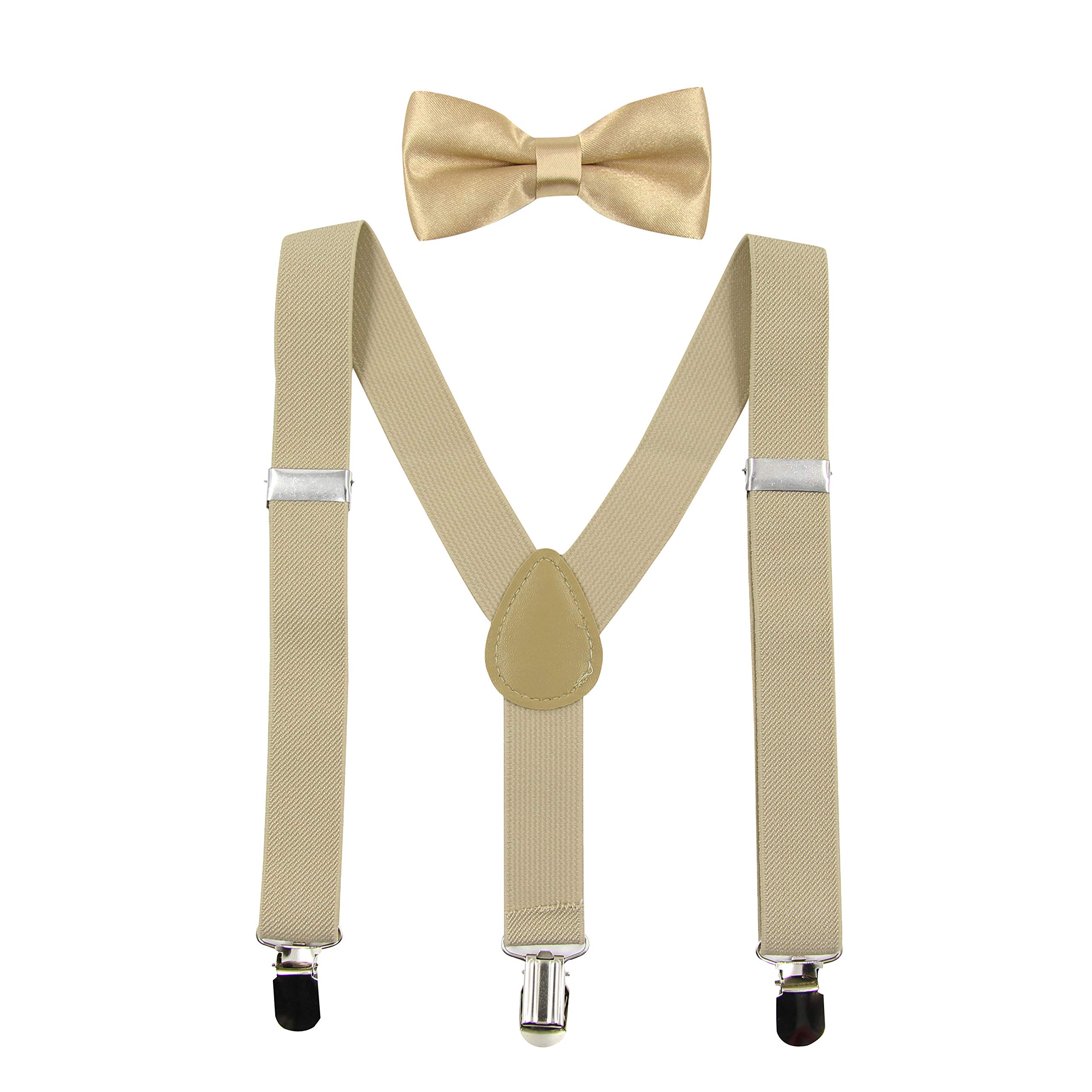Hanerdun Boys Beige Kids Braces Bowtie Sets Adjustable Suspenders With Bow Ties Gift Idea For And Girls