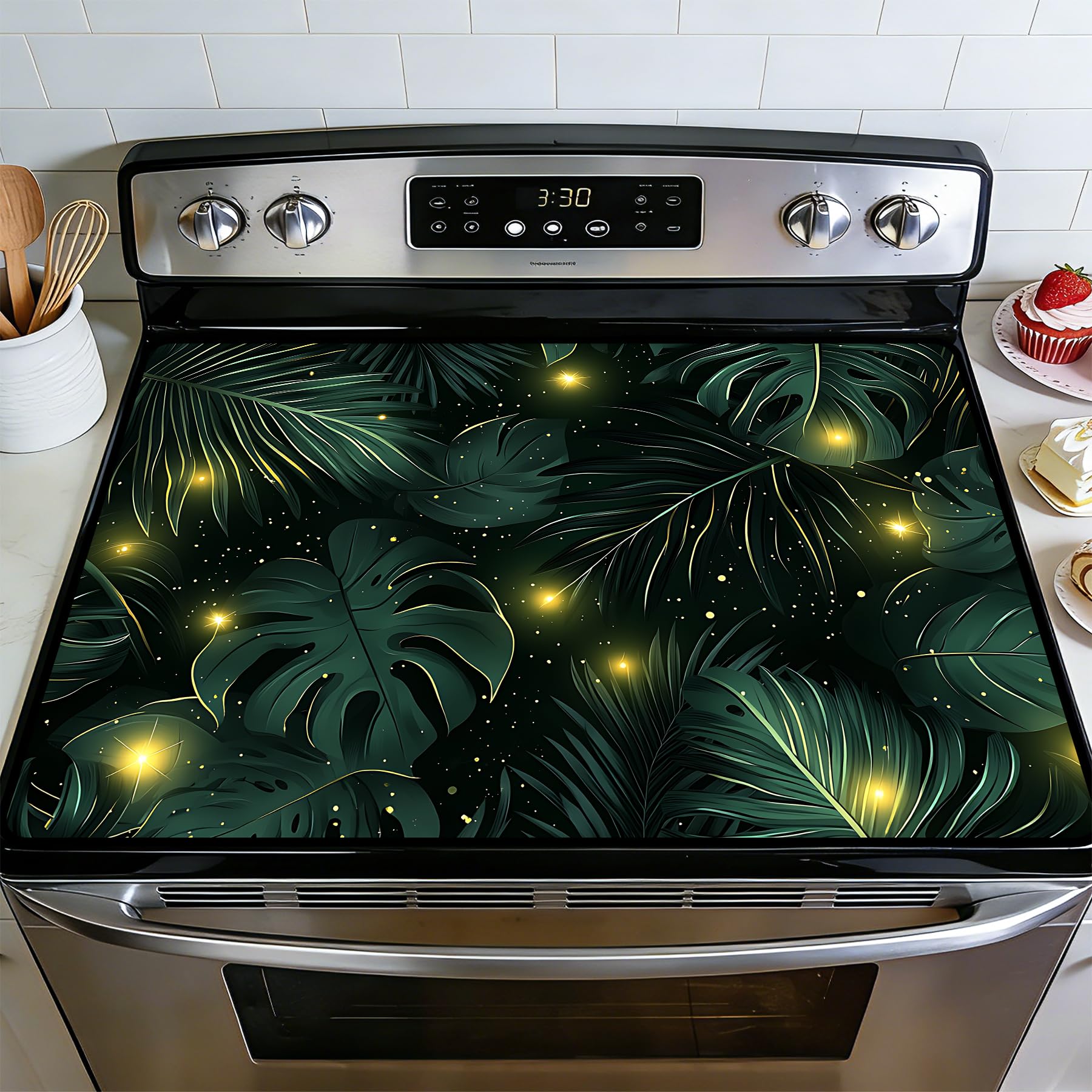BVBOX Stove Top Cover for Electric Stove, 28" x 20" Glass Cooktop Protector Mat with Hanging Loops, Anti-Scratch Non-Slip Dish Drying Mat, Washable Countertop Pad