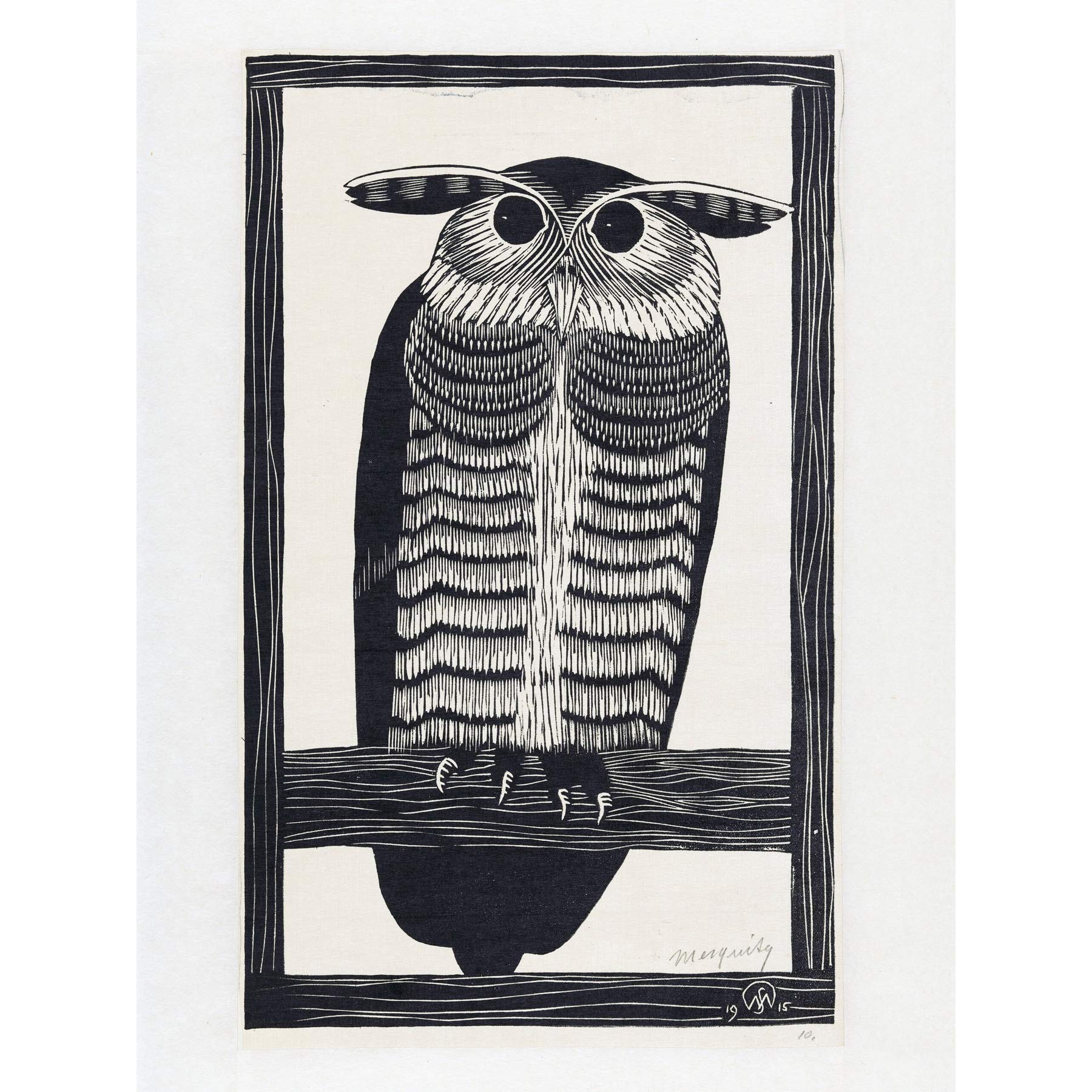 Artery8 Mesquita Horned Owl Design Bird 1915 Premium Wall Art Canvas Print 18X24 Inch