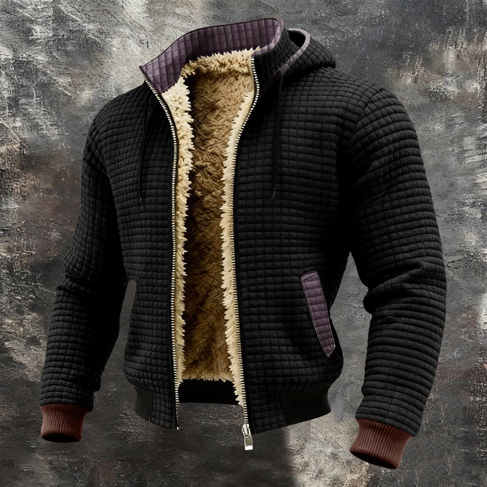 Cappotti da uomo foderati in pile casual a maniche lunghe con zip e felpa