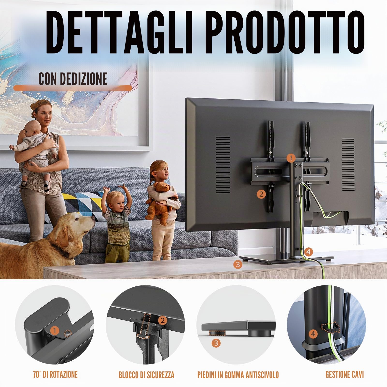 Hemuduplus Supporto TV da Tavolo, Staffa TV da 27 a 60 Pollici, Supporto TV Girevole 70º, 9 Livelli Regolabili in Altezza, Piedistallo TV Regge Fino a 40 kg, Staffa TV Max Vesa 400X400mm