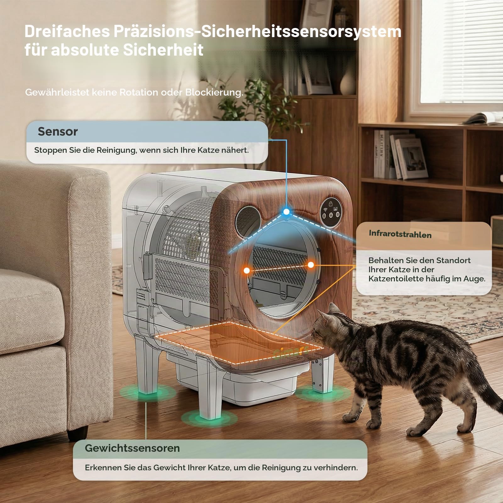Gimars XXL 90L Selbstreinigende Katzentoilette mit App-Steuerung, Automatisches Katzenklo mit Matte, Müllbeuteln & Trittbrett, Dreifach-Sensor und Geruchskontrolle für Kätzchen, Alte & Mehrere Katzen