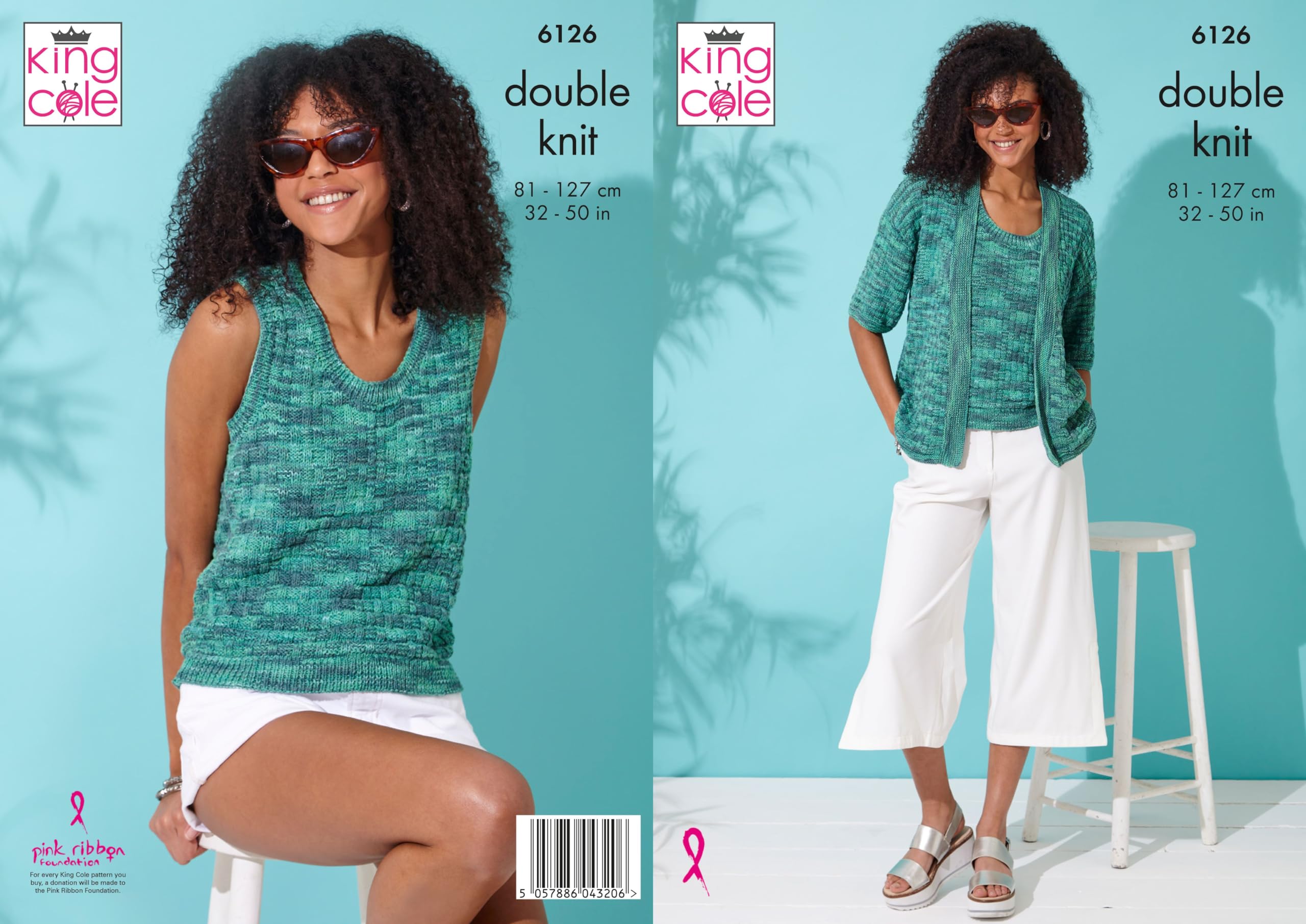 King Cole Women’s Knitting Pattern Easy Double Knit Cardigan and Top (6126), 32” – 50” (81cm – 127cm)