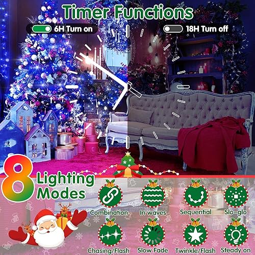 Miniatura 3 de Guirnalda de luces de Navidad de 403 ft para exteriores 1000 luces LED súper largas con control remoto 8 modos y temporizador de memoria alambre
