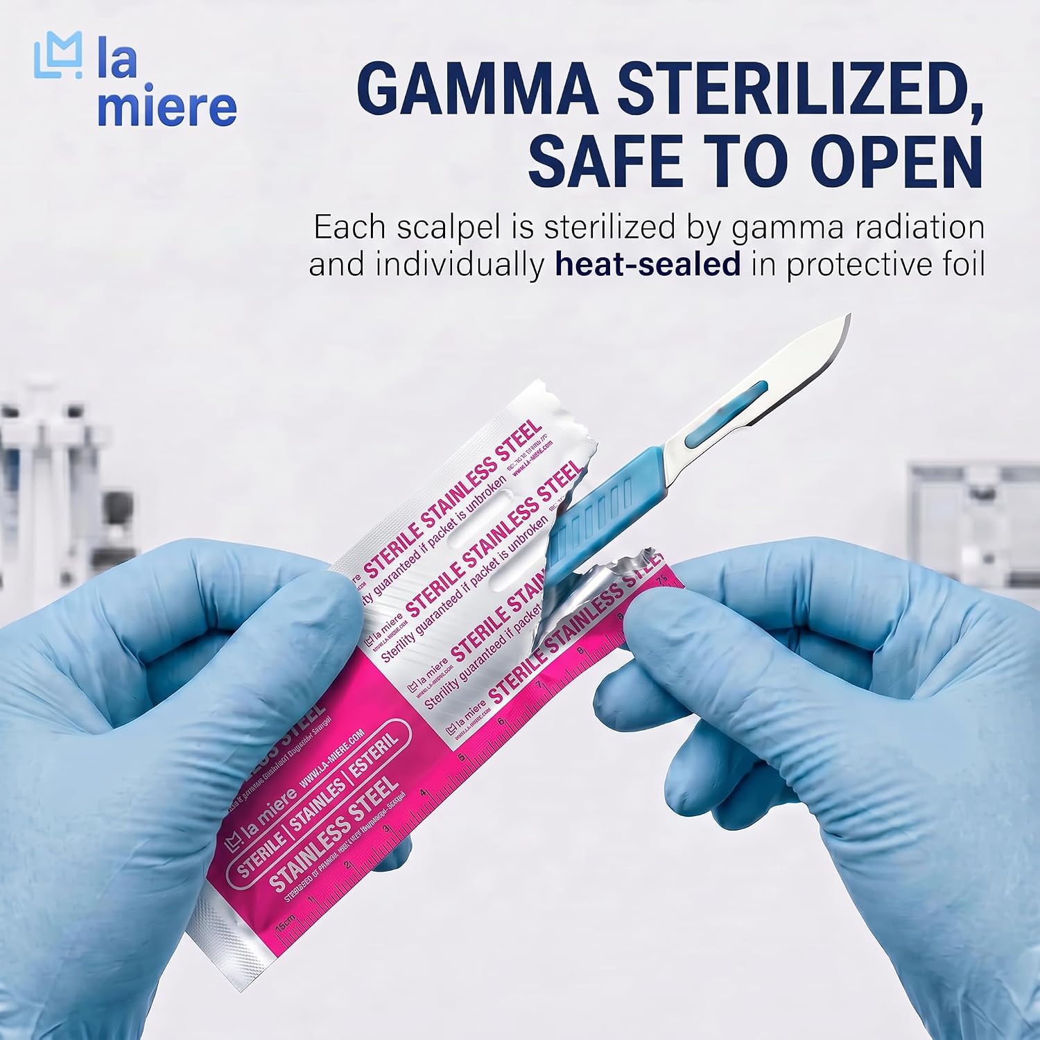 LA MIERE 10-Pack Disposable Surgical Scalpel (#12) Knives, Sterile Stainless Steel Blades, Plastic Handles, Individually Foil Wrapped