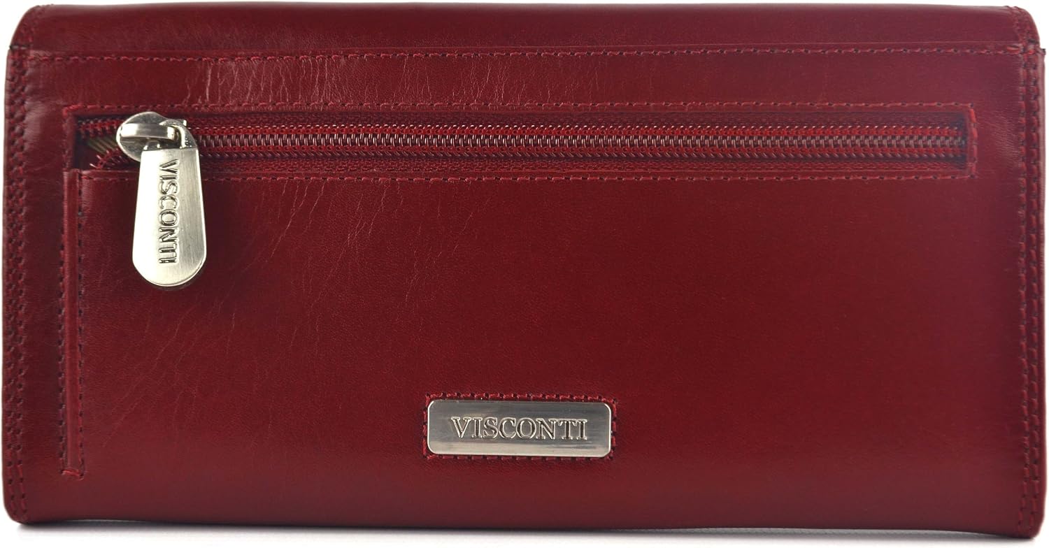 Visconti Women's Top Italian Red Leather Purse By Gift Boxed Monza Collection Onesize Red