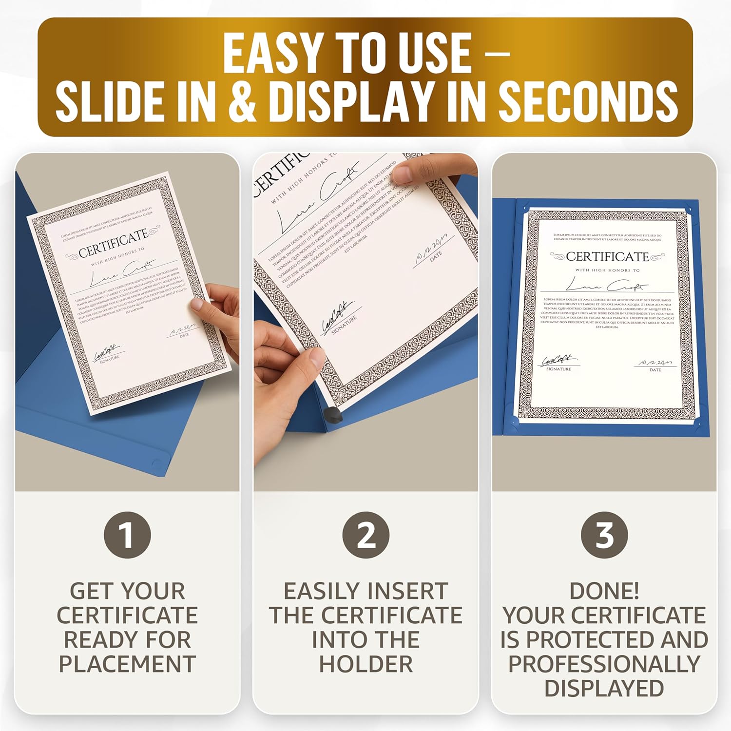 50 Pack Blue Certificate Holders 8.5 x 11 for Letter Size Certificates - Cardstock Diploma Holders with Gold Foil Border - Award Certificate Folders - Certificate Covers 8.5x11 - Diploma Cover Folder