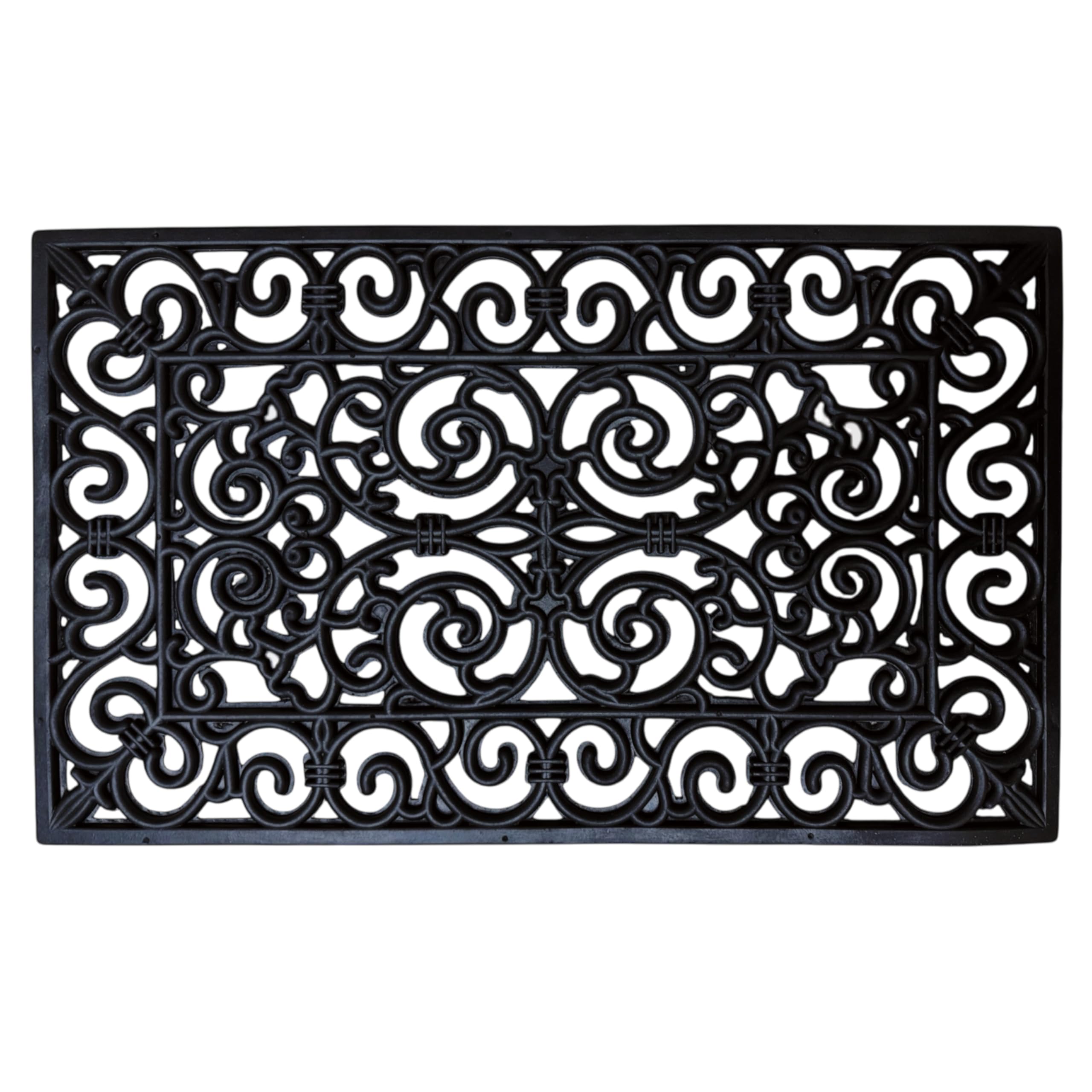 VL Rubber Door Mat 45x75cm – Wrought Iron Design Decorative Door Mats Outdoor with Drain Holes and Anti-Slip Base – Versatile Outdoor Mat for Entryways, Garden Paths, Garage or Porch (Pack of 1)