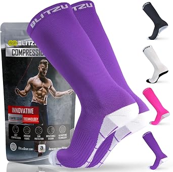 BLITZU Compression Socks for Women and Men 20-30mmHg-Circulation Support | Graduated Pressure, Leg Swelling & Pain Relief, Breathable, Everyday Wear, Running, Nurses, Shin Splints, Flight, Travel