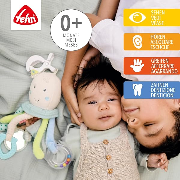 Fehn pulpo de actividades - juguete para desarrollar la motricidad para cochecitos, cunas y sillas de bebé - para morder, agarrar y hacer ruido - Para bebés y niños pequeños a partir de 0 meses - 2