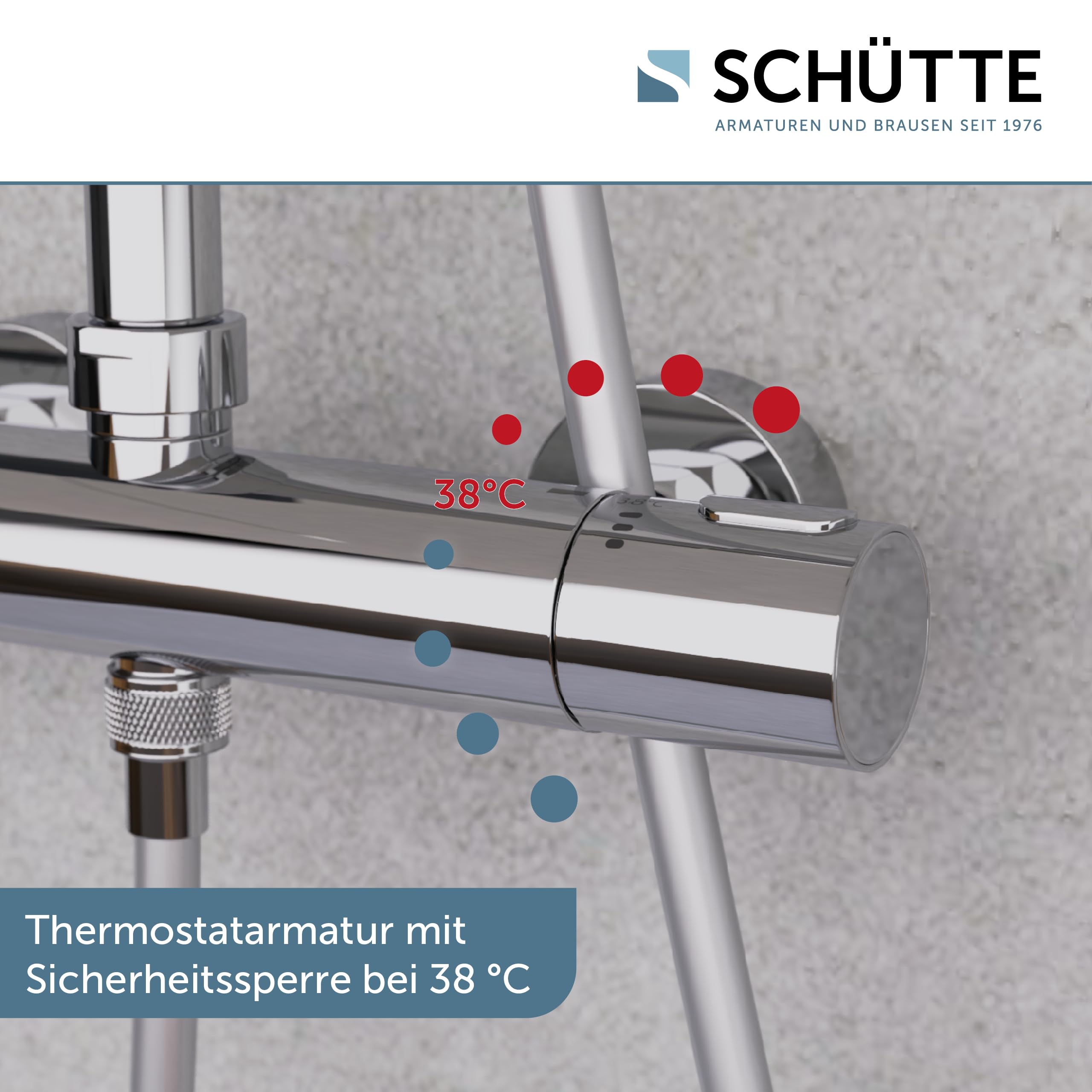 SCHÜTTE AQUADUCT 60044 Duschsystem mit Thermostat, Duschset mit großer Regendusche (Ø 25 cm) und verstellbarer Handbrause, Brauseset mit Duschstange, Dusche mit Armatur, Duschsäule Duschpaneel, Chrom